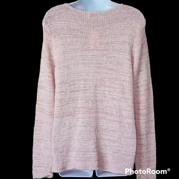 SWEATER CHARTER CLUB Knit Pink White Rolled Edges Long Sleeves Sz X-Large NWT - Picture 2 of 9